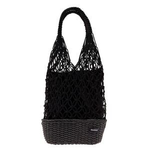 Gaudenzi Gaudenzi Woman's Black Handmade Cotton Mesh Shoulder Bag  With  Logo